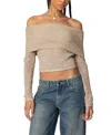Edikted Lili Rib Off The Shoulder Crop Sweater In Beige