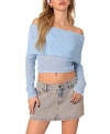 Edikted Lili Foldover Off The Shoulder Crop Sweater In Light Blue