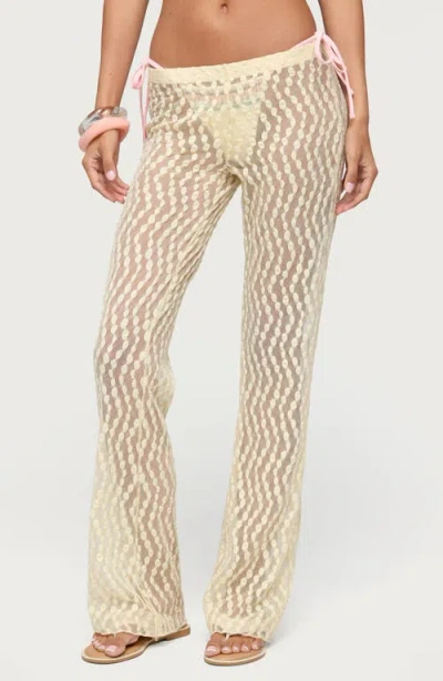 Edikted Liliette Sheer Textured Pants In Yellow