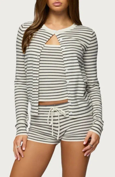 Edikted Lillian Stripe Cardigan In White