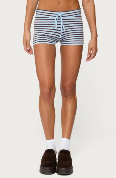 Edikted Lillian Stripe Knit Shorts In Blue