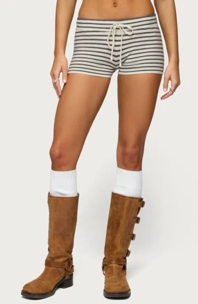 Edikted Lillian Stripe Knit Shorts In Gray