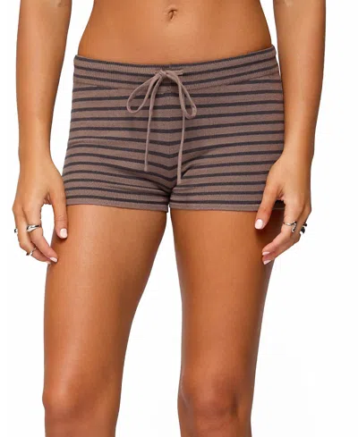 Edikted Lillian Striped Knit Shorts In Brown