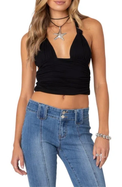 Edikted Lillie Knot Accent Halter Top In Black