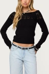 Edikted Lillis Boat Neck Knit Top In Black, Women's At Urban Outfitters In Black