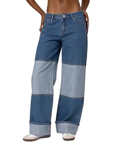 Edikted Lindsey Two Tone Cuffed Jeans In Blue