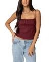 Edikted Linen Look Open Back Top In Burgundy
