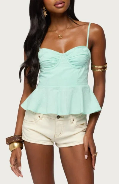 Edikted Linen Look Peplum Tank Top In Blue