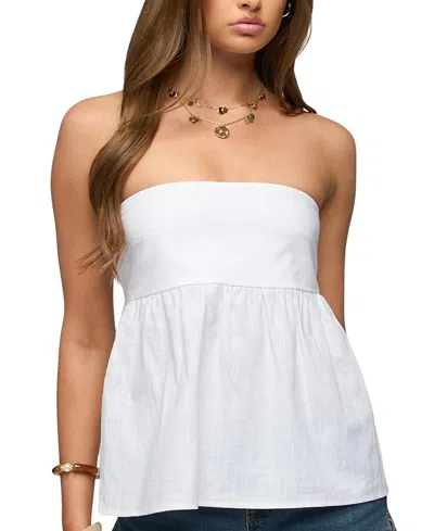 Edikted Strapless Linen Blend Babydoll Top In White