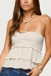 Edikted Linen Look Strapless Peplum Top In Gold