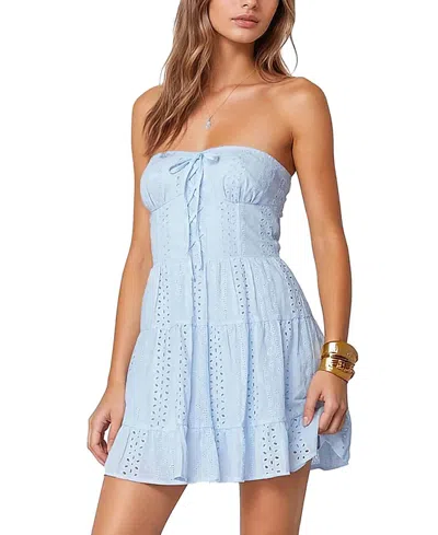 Edikted Liora Lacey Cotton Mini Dress In Light-blue