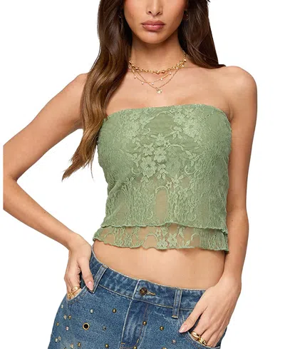 Edikted Liei Layered Lace Tube Top In Green