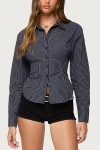 Edikted Lisbet Check Button-up Lace-up Shirt In Blue