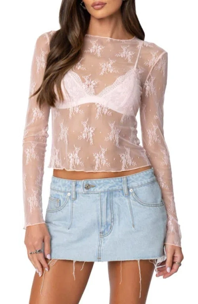 Edikted Lise Sheer Floral Lace Top In Light-pink