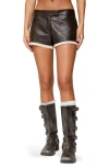Edikted Lissa Lace Trim Faux Leather Shorts In Black