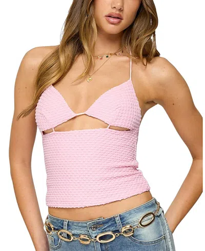 Edikted Lital Backless Cut Out Textured Top In Pink