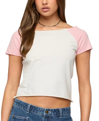 Edikted Liva Contrast Raglan T Shirt In Pink
