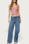 Edikted Livia Double Belted Low Rise Wide Leg Jeans In Blue