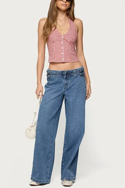 Edikted Livia Double Belt Low Rise Jeans In Blue/washed, Women's At Urban Outfitters