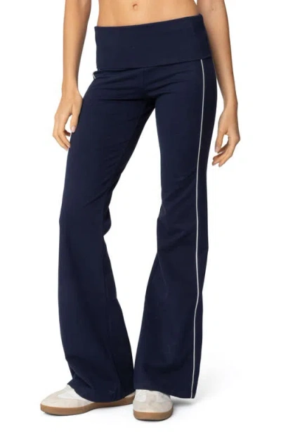 Edikted Livie Foldover Flare Leggings In Navy