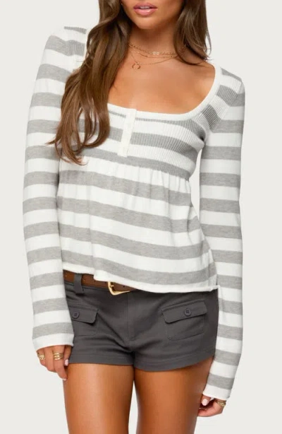 Edikted Lockie Stripe Knit Babydoll Top In Gray