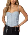 Edikted Lois Lace Up Pinstripe Corset In Light-blue