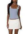 Edikted Lola Bow Rib Tank Top In Blue