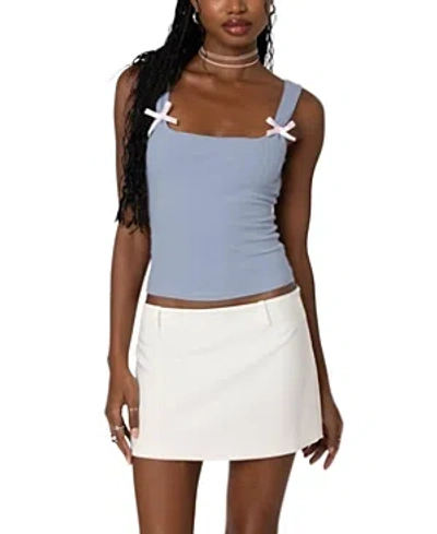 Edikted Lola Bow Rib Tank Top In Blue