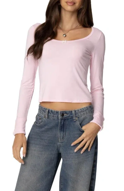 Edikted Lolo Bow Long Sleeve Top In Pink