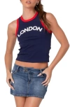 Edikted London Girl Ringer Cotton Graphic Tank In Navy