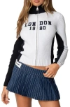 Edikted London High Neck Cardigan In Navy-and-white