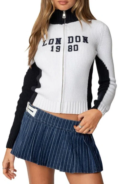 Edikted London High Neck Cardigan In Navy-and-white