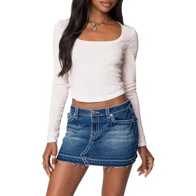 Edikted Long Sleeve Cotton Layered Look U-neck T-shirt In Light-pink