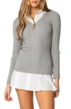 Edikted Long Sleeve Layered Sweater Minidress In Gray