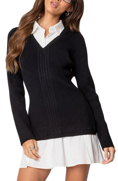 Edikted Long Sleeve Minidress In Black