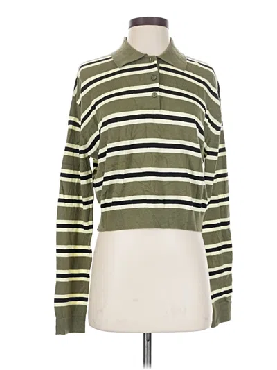 Pre-owned Edikted Long Sleeve Top Green Stripes Pattern Turtleneck Tops