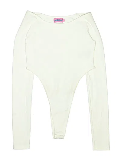 Pre-owned Edikted Long Sleeve Top Ivory Crew Neck Tops