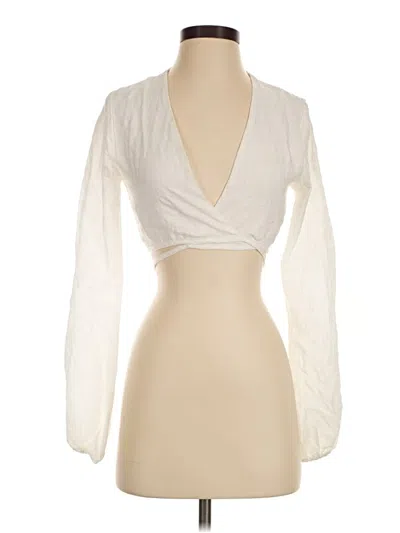 Pre-owned Edikted Long Sleeve Top Ivory Plunge Neckline Tops