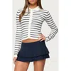 Edikted Loreen Stripe Collared Crop Cardigan In White
