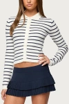 Edikted Loreen Stripe Collared Crop Cardigan In Multi