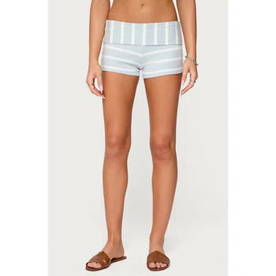 Edikted Lorenza Stripe Foldover Shorts In White