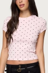 Edikted Lorenzo Polka Dot T-shirt In Pink