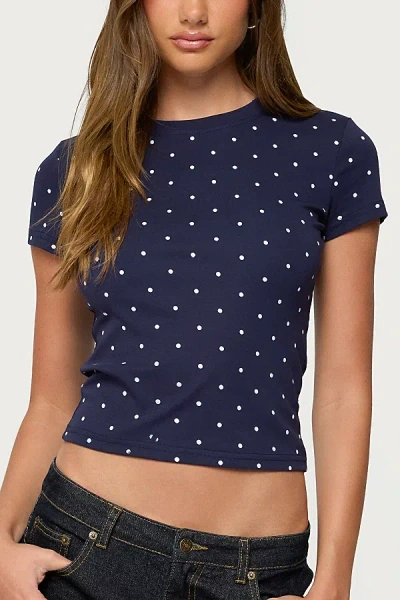 Edikted Lorenzo Polka Dot T Shirt Top In Navy, Women's At Urban Outfitters In Blue