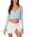 Edikted Lorey Lacey Knit Top In Light Blue