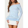 Edikted Lori Stripe Off The Shoulder Sweater In Blue
