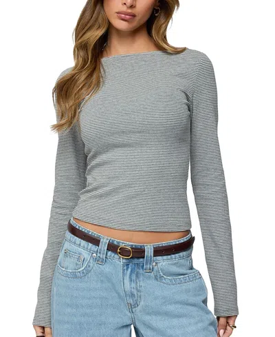Edikted Loria Striped Boat Neck Top In Gray