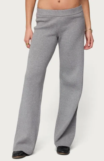 Edikted Lorie Low Rise Wide Leg Rib Knit Pants In Gray