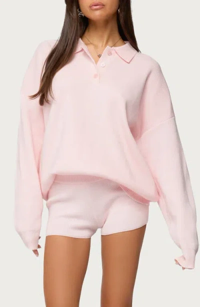 Edikted Lorie Oversized Knit Polo Sweater In Pink