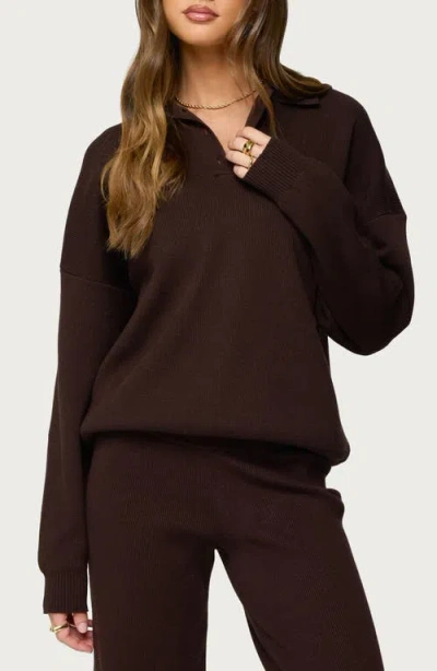 Edikted Lorie Oversize Polo Sweater In Brown