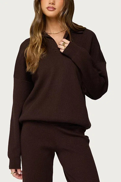 Edikted Lorie Oversized Knit Polo Sweater In Brown, Women's At Urban Outfitters